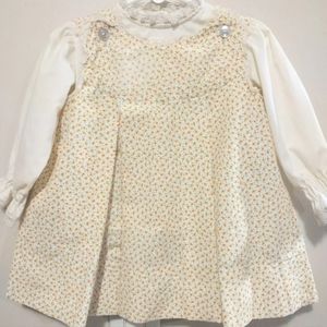 Vintage Baby Dress"Her Majesty" Jumper & Shirt Yellow Floral 2T.
